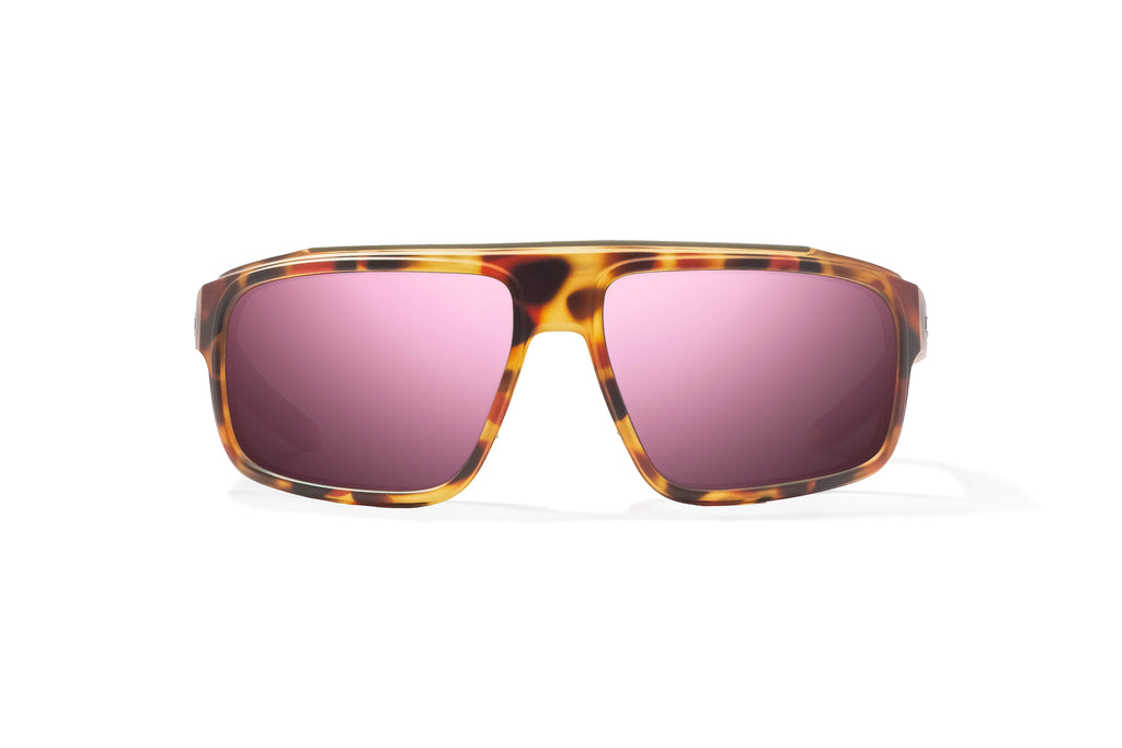 Front view of Green Water Matte Greenland Bajio tech angler sunglasses, bio-based nylon frames with rose mirror polarized lenses, full wrap, large fit, premium built in sun ledge and flex hinges, ideal for fishing and outdoor use.