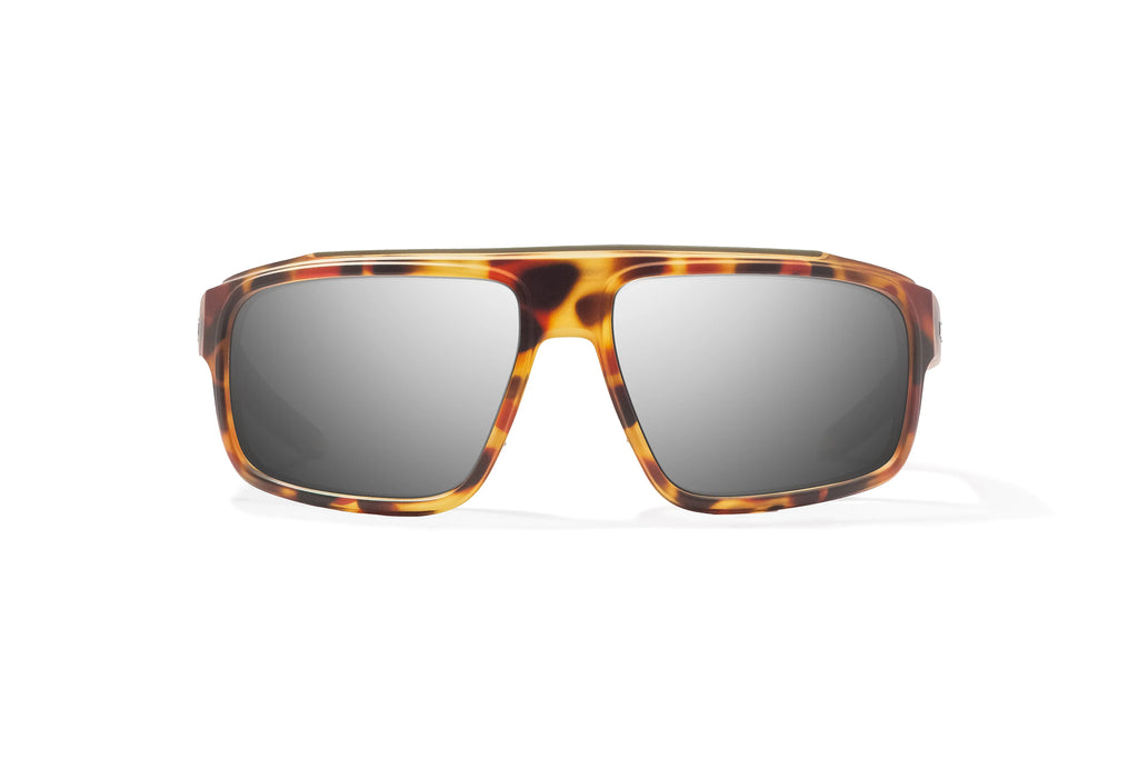Front view of Green Water Matte Greenland Bajio tech angler sunglasses, bio-based nylon frames with silver mirror polarized lenses, full wrap, large fit, premium built in sun ledge and flex hinges, ideal for fishing and outdoor use.