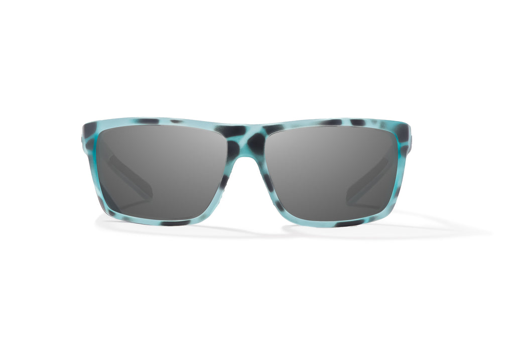 Front view of Light Blue Water Matte Sigs Bajio tight line sunglasses, bio-based nylon frames with gray polarized lenses, full wrap, medium fit, premium built in sun ledge and flex hinges, ideal for fishing and outdoor use.