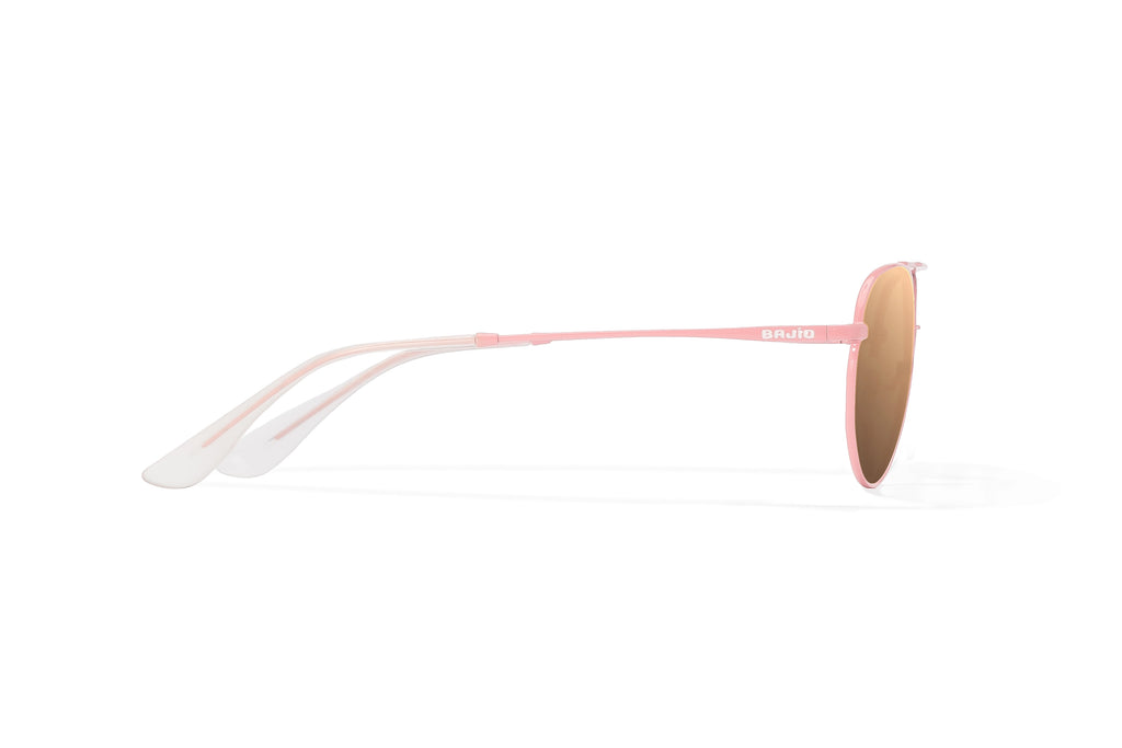 Side view of Light pink metal Tionia Bajio sunglasses with copper polarized lenses, small-fit vintage frames for narrow faces, ideal for fishing and outdoor use.