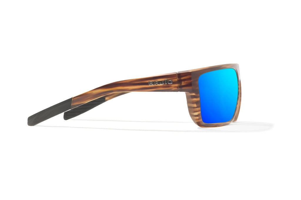 Side view of Brown Grass Matte Zapata Bajio tight line sunglasses, bio-based nylon frames with blue mirror polarized lenses, full wrap, extra large fit, premium built in sun ledge and flex hinges, ideal for fishing and outdoor use.