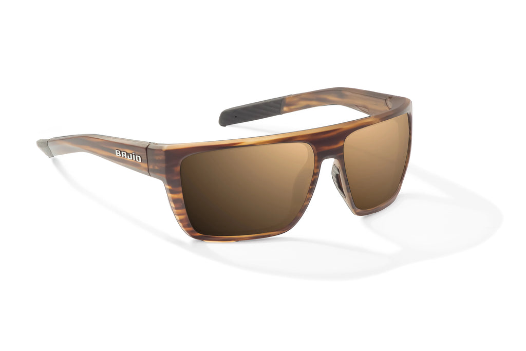 Angled view of Brown Grass Matte Zapata Bajio tight line sunglasses, bio-based nylon frames with copper polarized lenses, full wrap, extra large fit, premium built in sun ledge and flex hinges, ideal for fishing and outdoor use.