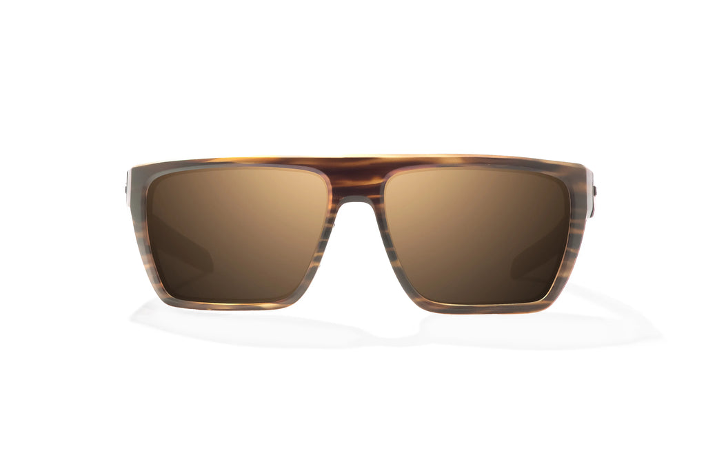 Front view of Brown Grass Matte Zapata Bajio tight line sunglasses, bio-based nylon frames with copper polarized lenses, full wrap, extra large fit, premium built in sun ledge and flex hinges, ideal for fishing and outdoor use.