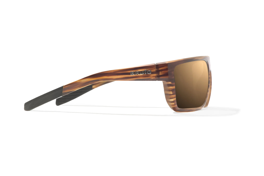 Side view of Brown Grass Matte Zapata Bajio tight line sunglasses, bio-based nylon frames with copper polarized lenses, full wrap, extra large fit, premium built in sun ledge and flex hinges, ideal for fishing and outdoor use.