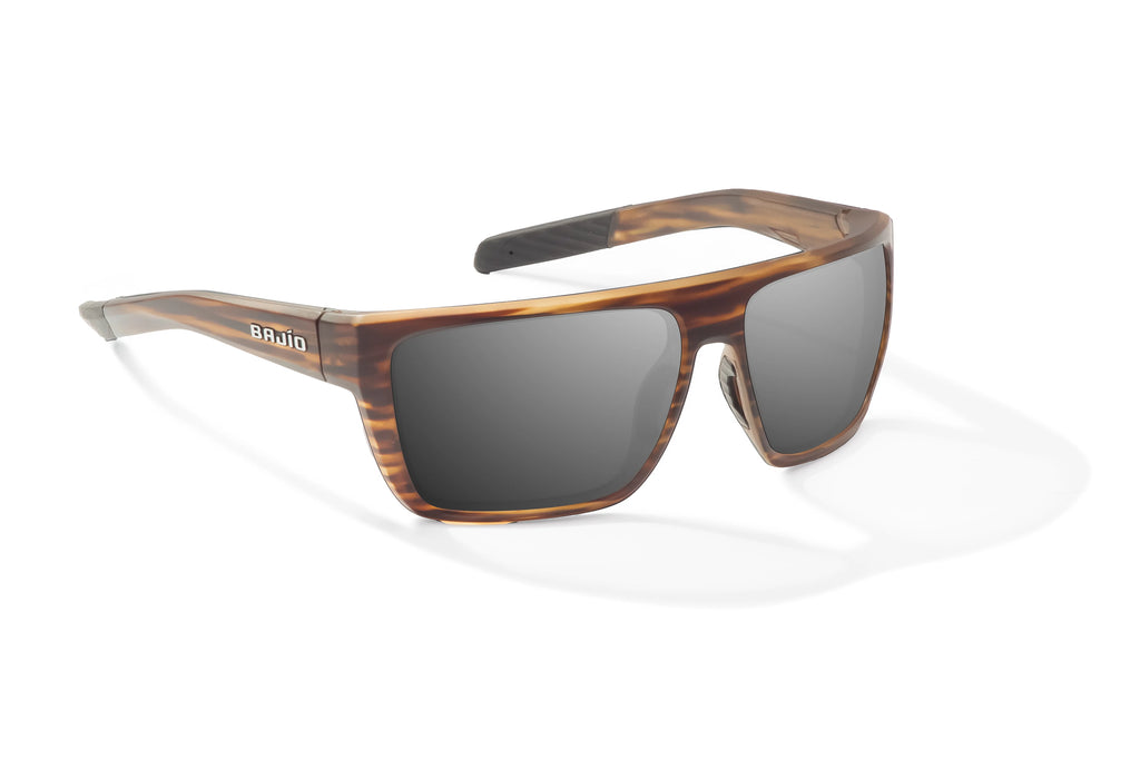 Angled view of Brown Grass Matte Zapata Bajio tight line sunglasses, bio-based nylon frames with gray polarized lenses, full wrap, extra large fit, premium built in sun ledge and flex hinges, ideal for fishing and outdoor use.