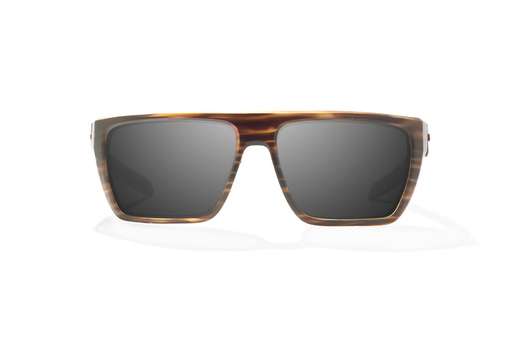 Front view of Brown Grass Matte Zapata Bajio tight line sunglasses, bio-based nylon frames with gray polarized lenses, full wrap, extra large fit, premium built in sun ledge and flex hinges, ideal for fishing and outdoor use.