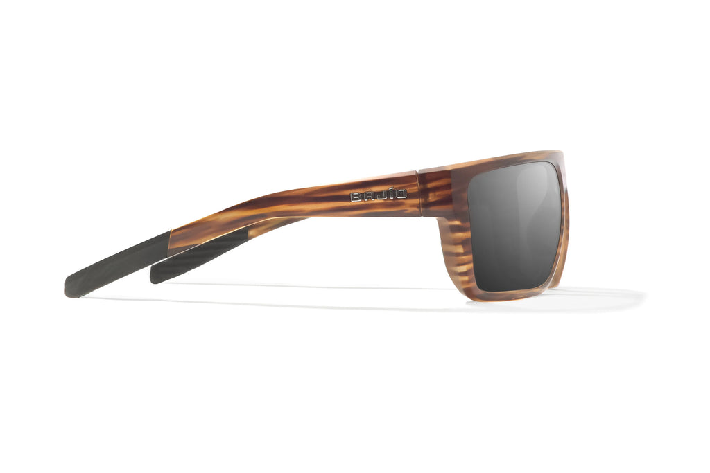 Side view of Brown Grass Matte Zapata Bajio tight line sunglasses, bio-based nylon frames with gray polarized lenses, full wrap, extra large fit, premium built in sun ledge and flex hinges, ideal for fishing and outdoor use.