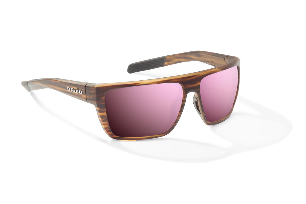 Angled view of Brown Grass Matte Zapata Bajio tight line sunglasses, bio-based nylon frames with rose mirror polarized lenses, full wrap, extra large fit, premium built in sun ledge and flex hinges, ideal for fishing and outdoor use.