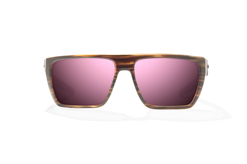 Front view of Brown Grass Matte Zapata Bajio tight line sunglasses, bio-based nylon frames with rose mirror polarized lenses, full wrap, extra large fit, premium built in sun ledge and flex hinges, ideal for fishing and outdoor use.