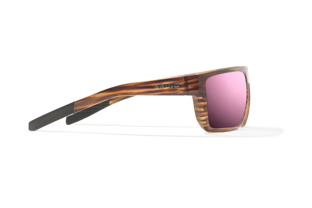 Side view of Brown Grass Matte Zapata Bajio tight line sunglasses, bio-based nylon frames with rose mirror polarized lenses, full wrap, extra large fit, premium built in sun ledge and flex hinges, ideal for fishing and outdoor use.