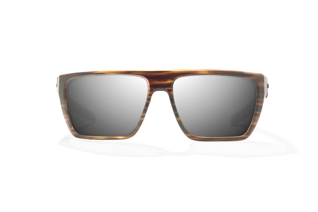 Front view of Brown Grass Matte Zapata Bajio tight line sunglasses, bio-based nylon frames with silver mirror polarized lenses, full wrap, extra large fit, premium built in sun ledge and flex hinges, ideal for fishing and outdoor use.