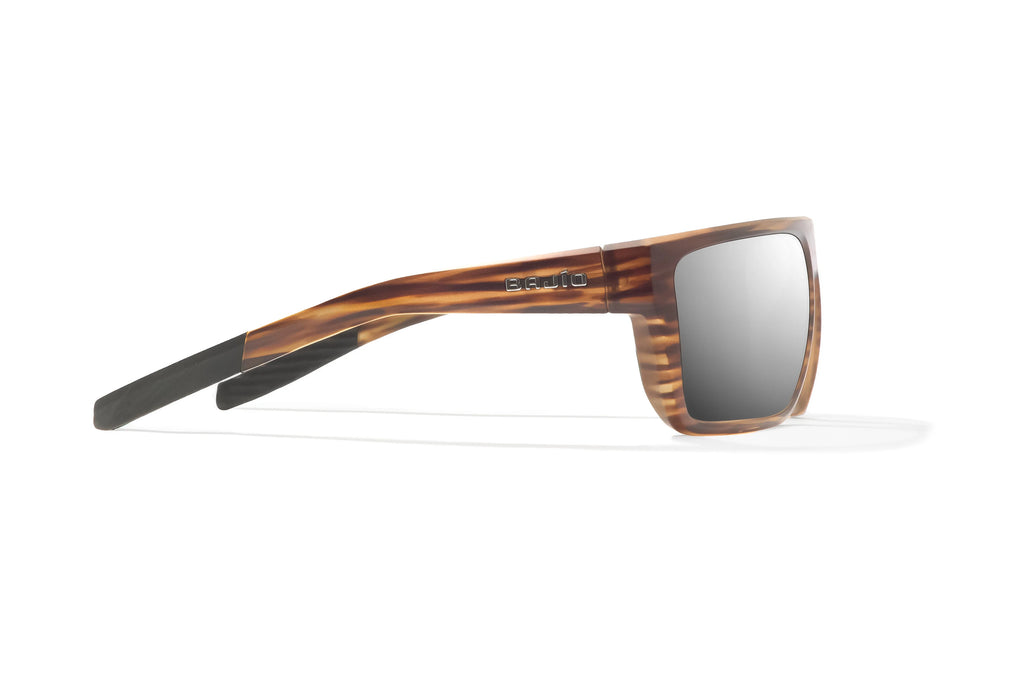 Side view of Brown Grass Matte Zapata Bajio tight line sunglasses, bio-based nylon frames with silver mirror polarized lenses, full wrap, extra large fit, premium built in sun ledge and flex hinges, ideal for fishing and outdoor use.
